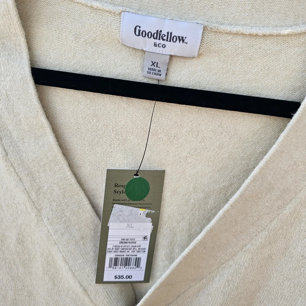 NEW Goodfellow & Co Men's V-neck Cream Cardigan Sweater XL - Picture 3 of 5